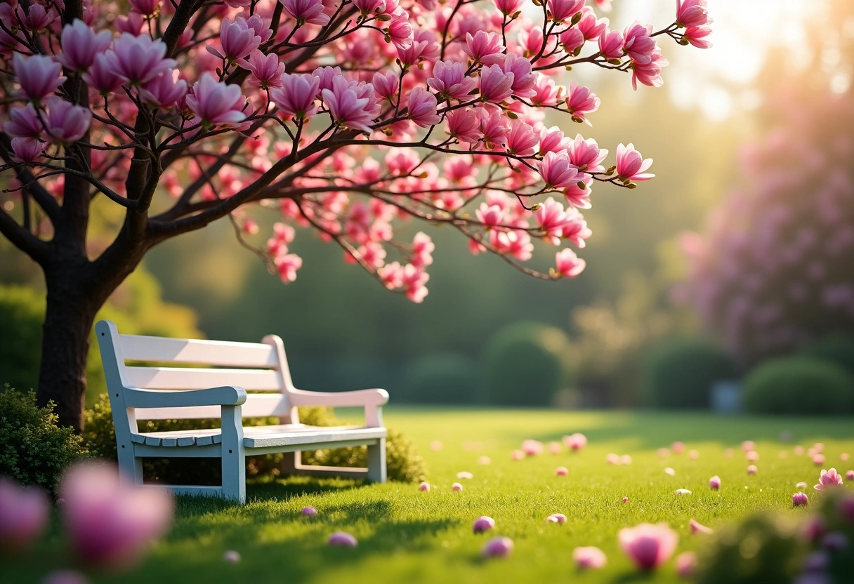 arbre fleurs roses